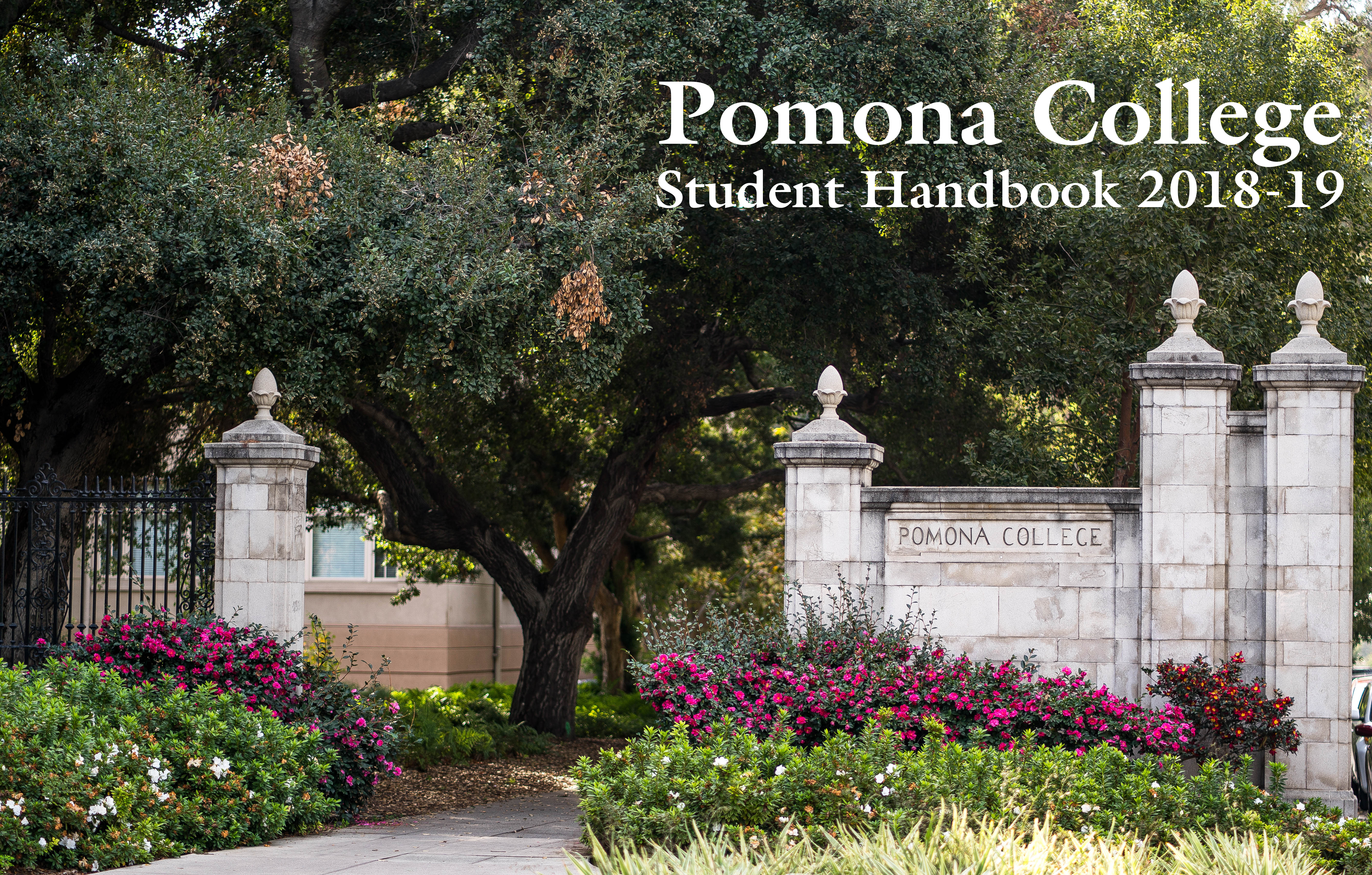 Pomona College entry gates on the corner of College Avenue and 6th Street